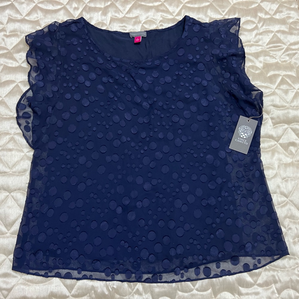 Vince Camuto River Valley F1 Blue Caviar Dress Blouse Elegant  Large Navy Womens